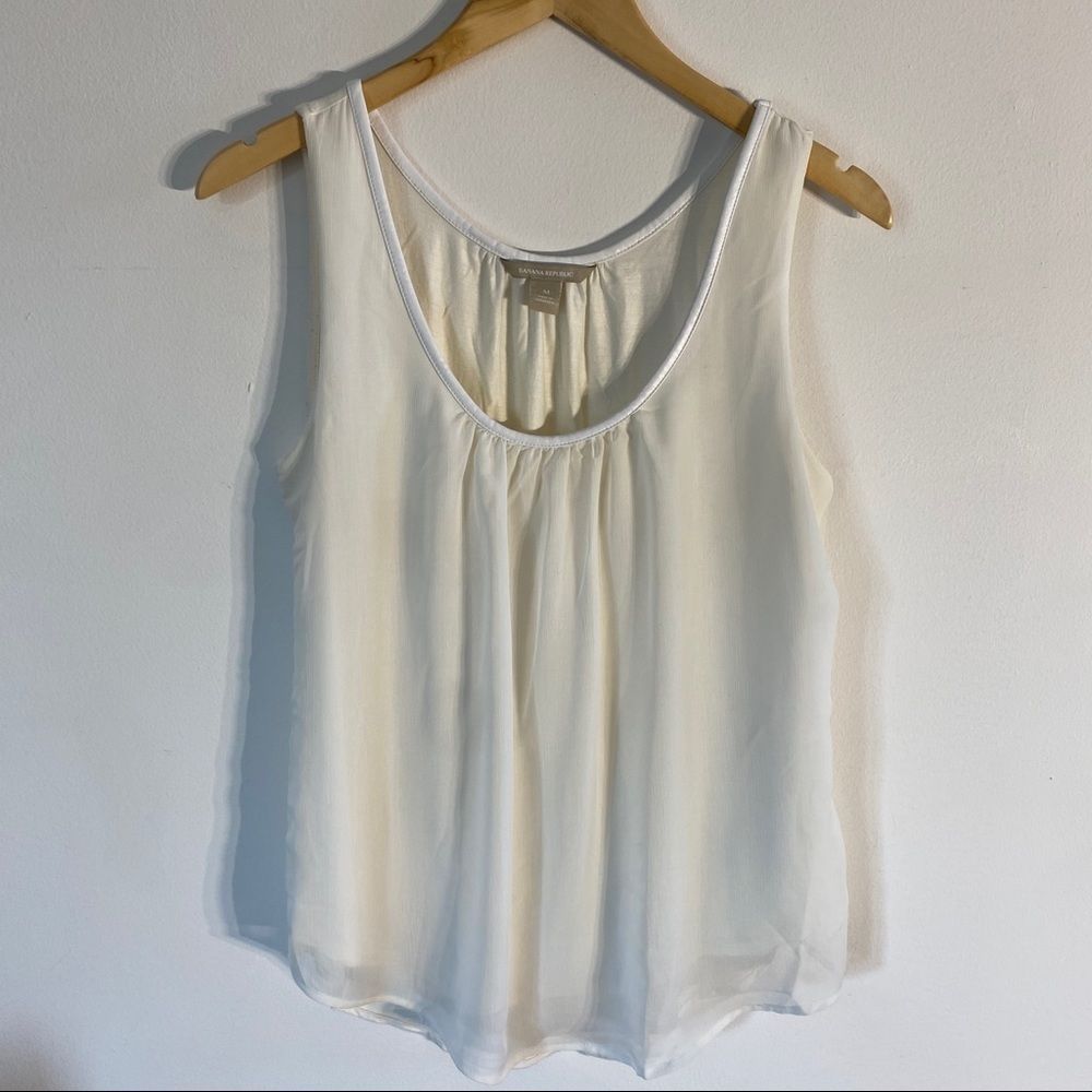 Banana Republic Tank Top with Leather Trim Detail, Cream, M (y98)